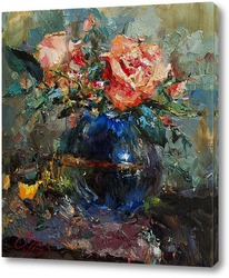   Картина Розы в синей вазе
