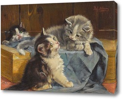   Постер Три котенка на голубом полотне 
