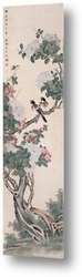   Постер Цветущее дерево с двумя птицами