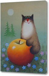   Постер Кот на яблоке