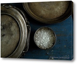   Постер натюрморт с серебряной посудой и солью