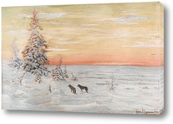   Картина Зимний пейзаж с волками