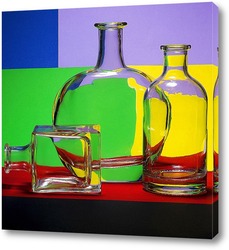   Постер Натюрморт с бутылками на цветном фоне