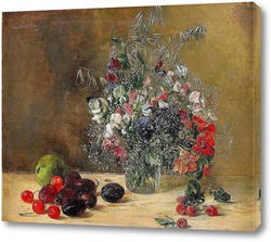   Постер Натюрморт с цветами и фруктами