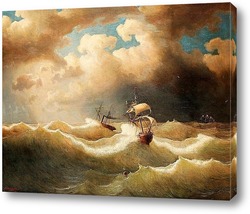   Постер Моряк с обеспокоенным морем с парусным судном и пароходом
