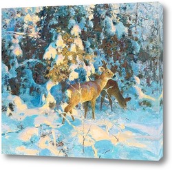   Картина Косуля в снежном лесу