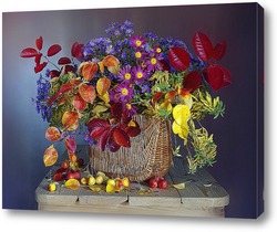  Постер Букет из осенних листье и цветов в корзинке