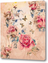   Постер Розы и бабочки 