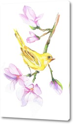   Постер Птица на ветке акварель