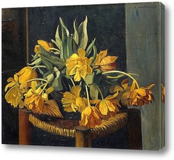  Постер Желтые тюльпаны на соломенном стуле