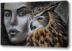   Картина девушка и сова