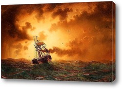   Картина Колесный пароход под вечерним солнцем