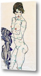   Постер Стоящая обнаженная с голубой тканью - 1914