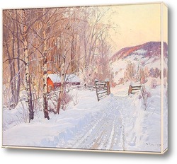   Постер Зимний пейзаж с красным домом