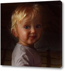   Постер Portrait of a little girl sitting near the window.