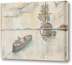   Картина Грузовое судно во главе остальных судов