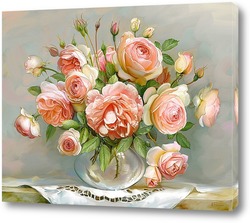   Картина Розы в стеклянной вазочке