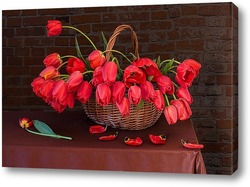   Постер Краснве тюльпаны в корзине