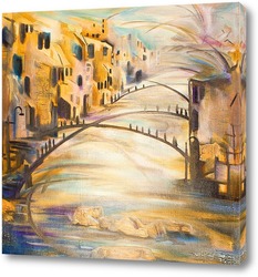   Картина Город, мосты и река