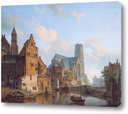   Картина Делфтси Ваарт и Санкт-Лоран-церкви в Роттердаме