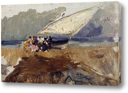   Постер Лодка на пляже Кабаньяс (Валенсия), 1880
