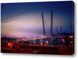   Постер Ночной пейзаж с видом на Золотой мост во Владивостоке