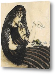   Постер Женщина с сигаретой и букетом