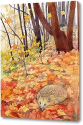   Постер Осень. Еж в листьях.