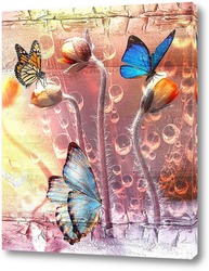   Постер Бабочки и бутоны цветов