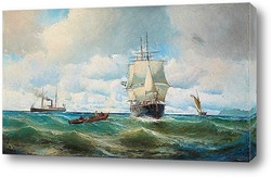   Картина Море с парусным кораблем.Мотив от Эресунн
