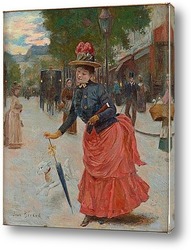   Картина Уличная сцена с элегантной леди.