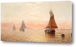  Пара рыбаков на озере на закате. 1867.
