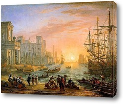   Постер Морская гавань при закате дня