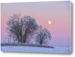   Постер "Зимний пейзаж с луной".