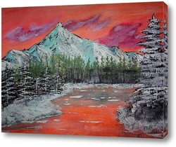   Картина персиковые горы зима