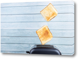   Постер Bread toaster jumping on wooden background