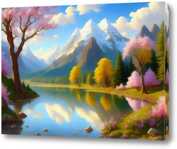   Постер Весна в горах с видом на озеро