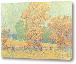   Картина Старые деревянные ограды на ферме, осень 