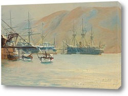   Картина Французский фрегат у берегов французской Ривьеры