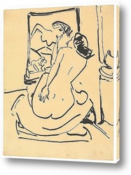   Постер Сидящая обнаженная перед зеркалом