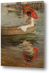   Картина Женщина с Темно-красным Пляжным зонтиком