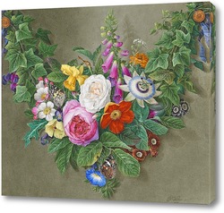   Постер Гирлянды из цветов с бабочками