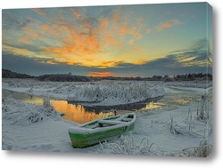   Постер Закат солнца зимой у реки