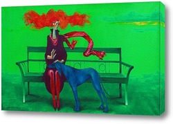   Картина Крсный шарф и голубая собака