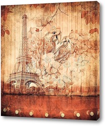   Постер Эйфелева башня с парой попугаев