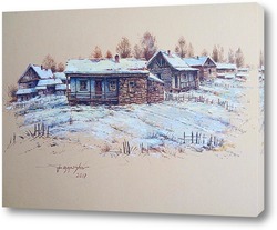   Картина Деревенька зимой