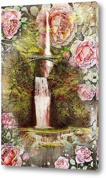   Постер Водопад и цветы