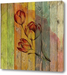   Постер Тюльпаны с текстурой дерева