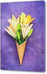   Постер Желтые лилии на фиолетовом фоне 