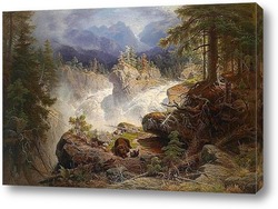    Медвежья семья в горном ландшафте в 1859